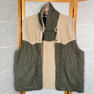 RuffHewn Reversible Puffer Vest M‎ Olive Tan Corduroy Western Yoke Snap Front